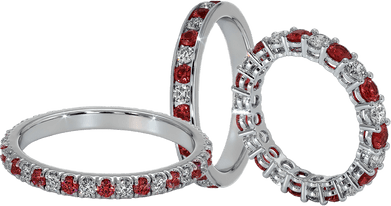 Ruby and diamond wedding bands set in white gold and platinum