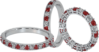 Ruby and diamond wedding bands set in white gold and platinum